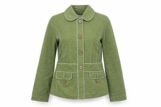 Warehouse Women Green UK 8 Cotton Short Basic Jacket