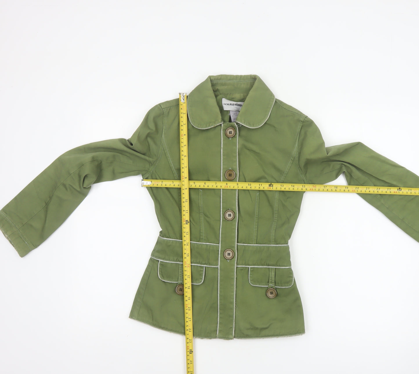 Warehouse Women Green UK 8 Cotton Short Basic Jacket