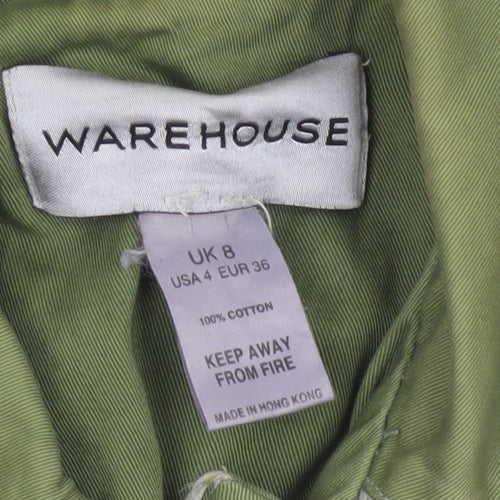 Warehouse Women Green UK 8 Cotton Short Basic Jacket