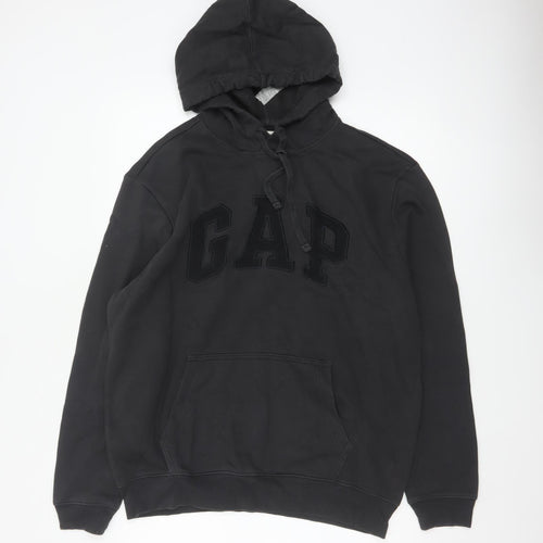 GAP Men’s Black Large Logo Pullover Hoodie Cotton Blend Fleece