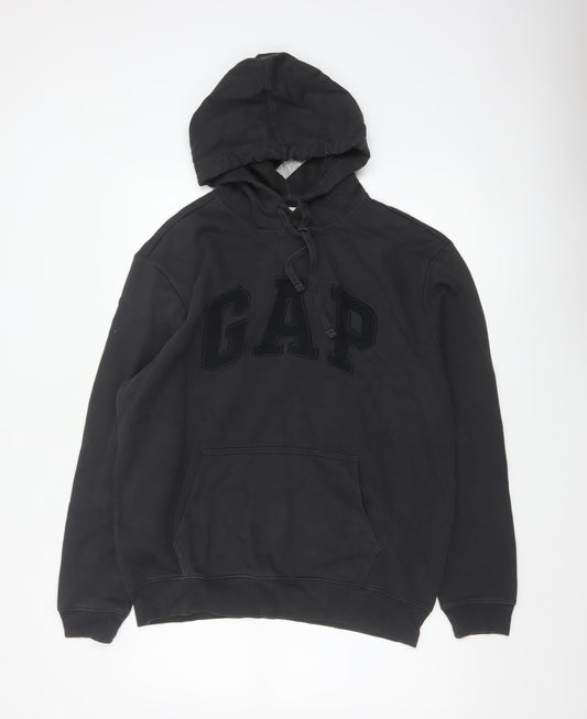 GAP Men’s Black Large Logo Pullover Hoodie Cotton Blend Fleece