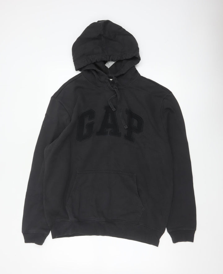 GAP Men’s Black Large Logo Pullover Hoodie Cotton Blend Fleece