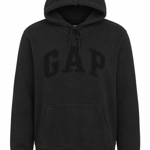 GAP Men’s Black Large Logo Pullover Hoodie Cotton Blend Fleece
