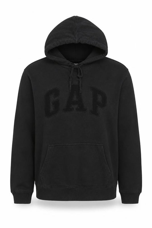 GAP Men’s Black Large Logo Pullover Hoodie Cotton Blend Fleece