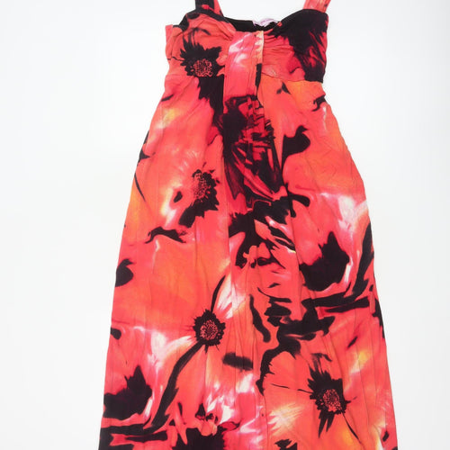 Marks & Spencer Women Orange Floral Fit & Flare Long Dress UK 12