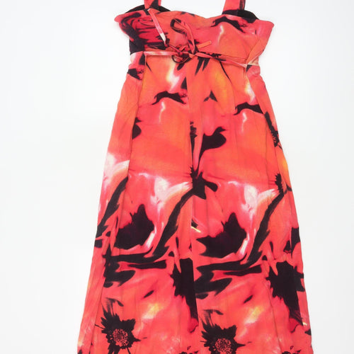 Marks & Spencer Women Orange Floral Fit & Flare Long Dress UK 12