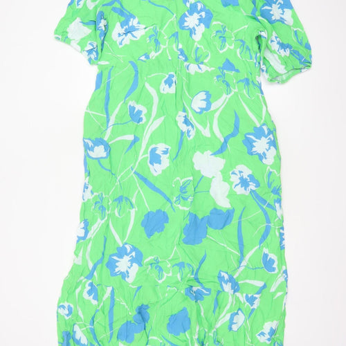 Ro&Zo Women Green Floral Chiffon Long Fit & Flare Dress UK 16