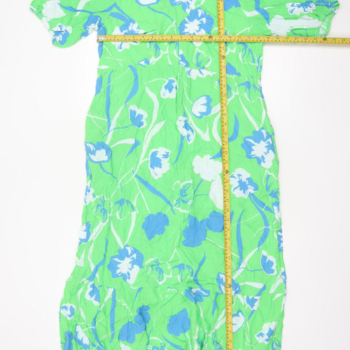 Ro&Zo Women Green Floral Chiffon Long Fit & Flare Dress UK 16