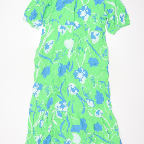 Ro&Zo Women Green Floral Chiffon Long Fit & Flare Dress UK 16