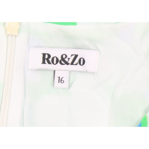 Ro&Zo Women Green Floral Chiffon Long Fit & Flare Dress UK 16