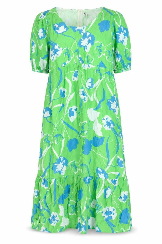 Front view of Ro&Zo Women Green Floral Chiffon Long Fit & Flare Dress UK 16
