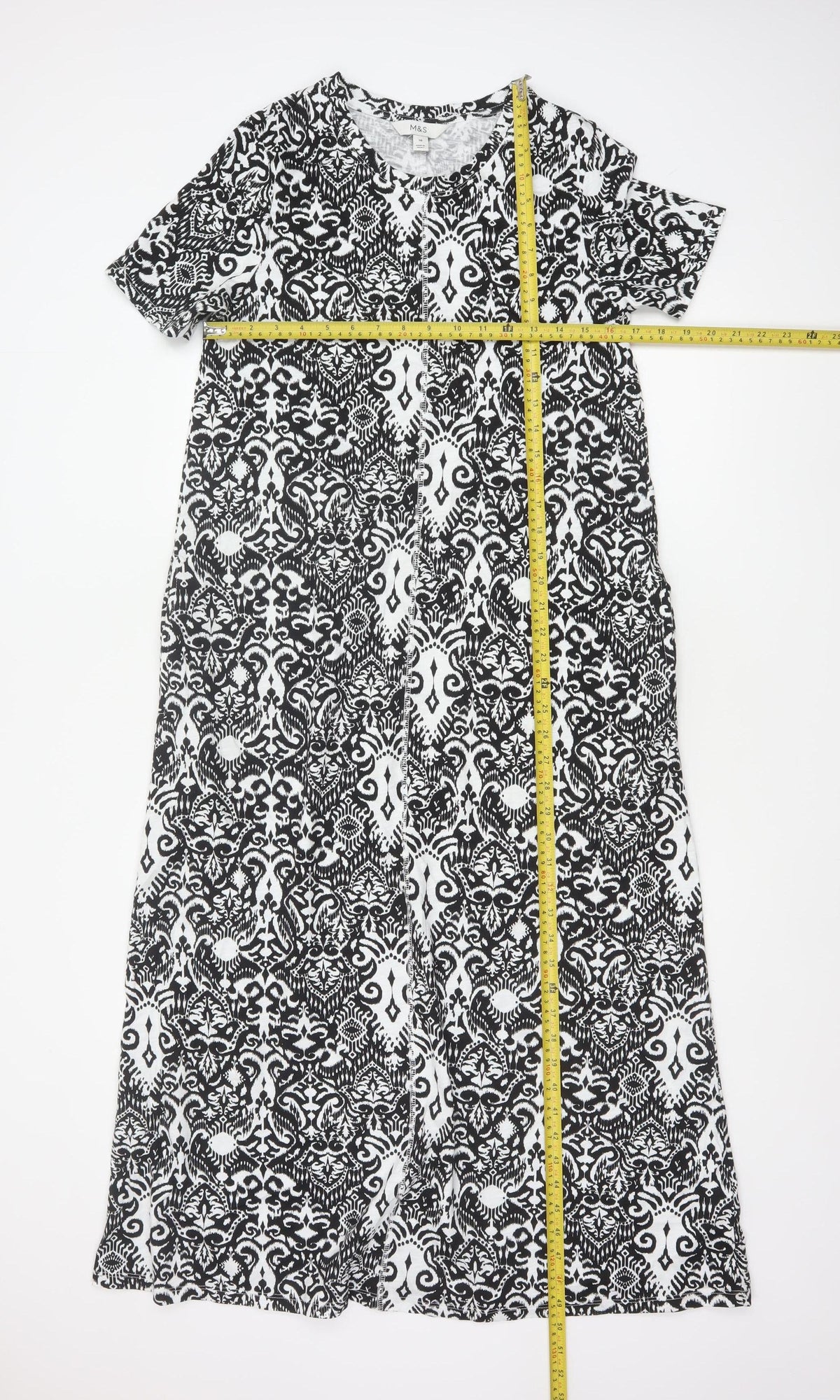 Marks & Spencer Women's Black White Size 10 A-Line Maxi Geometric Dress