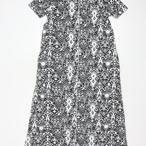 Marks & Spencer Women's Black White Size 10 A-Line Maxi Geometric Dress