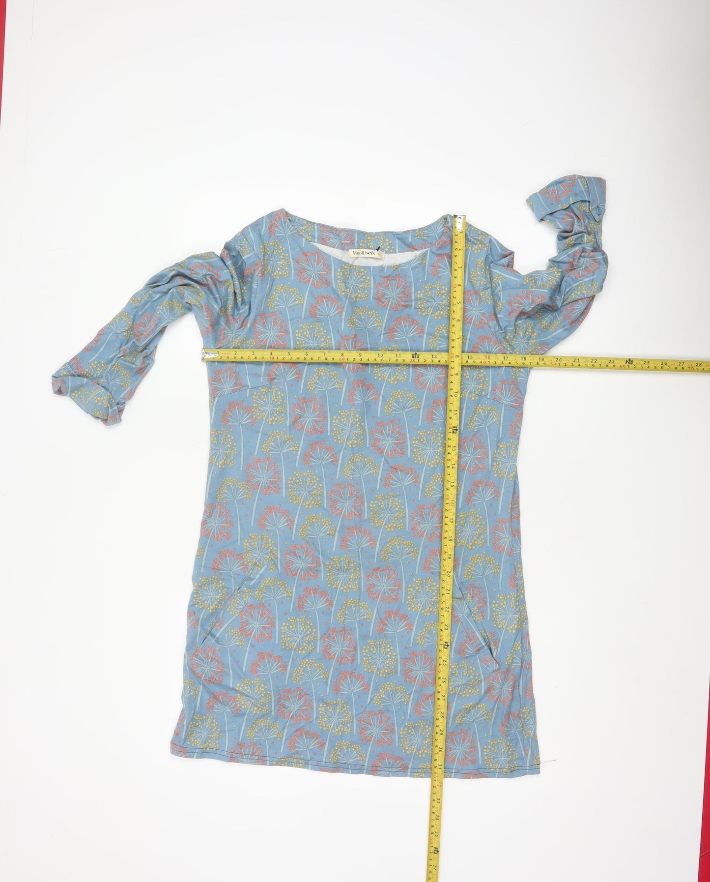WoolOvers Women Blue Floral Modal Cotton Shift Dress Size S Long Sleeve