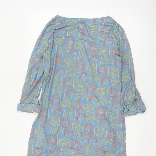 WoolOvers Women Blue Floral Modal Cotton Shift Dress Size S Long Sleeve