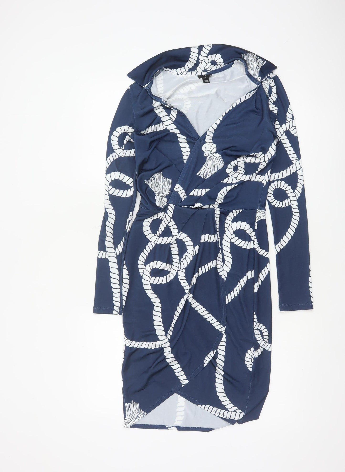 River Island Women Blue Rope Print Wrap Dress UK 6 Knee Length