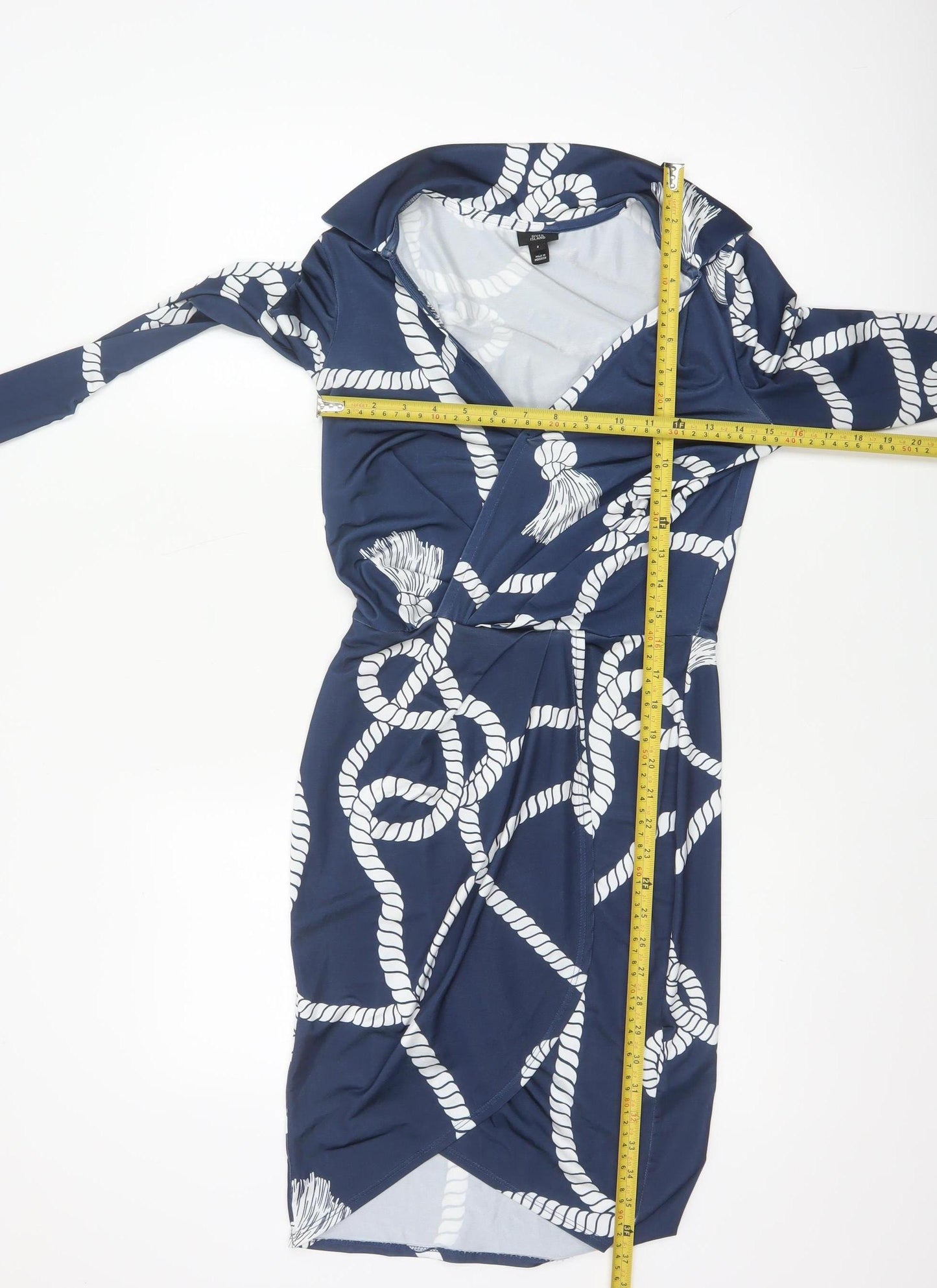 River Island Women Blue Rope Print Wrap Dress UK 6 Knee Length
