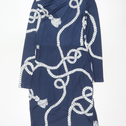 River Island Women Blue Rope Print Wrap Dress UK 6 Knee Length
