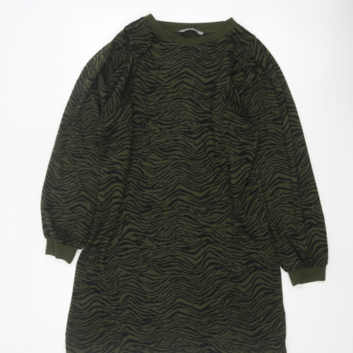 Oliver Bonas Women Green UK 14 Zebra Print Jumper Dress Long Sleeve