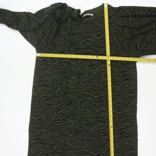 Oliver Bonas Women Green UK 14 Zebra Print Jumper Dress Long Sleeve