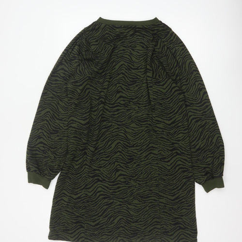 Oliver Bonas Women Green UK 14 Zebra Print Jumper Dress Long Sleeve