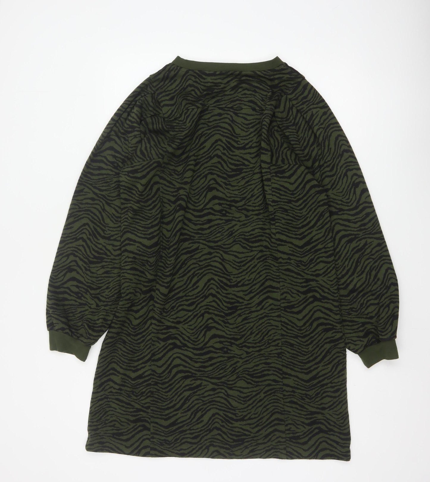 Oliver Bonas Women Green UK 14 Zebra Print Jumper Dress Long Sleeve