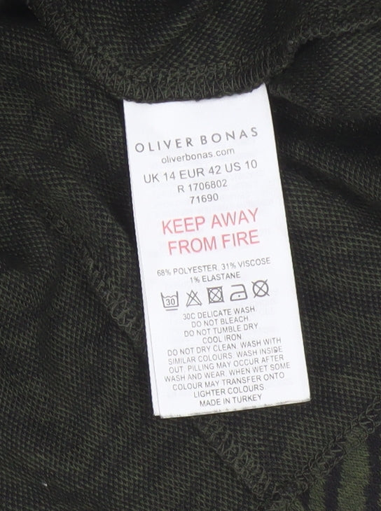 Oliver Bonas Women Green UK 14 Zebra Print Jumper Dress Long Sleeve