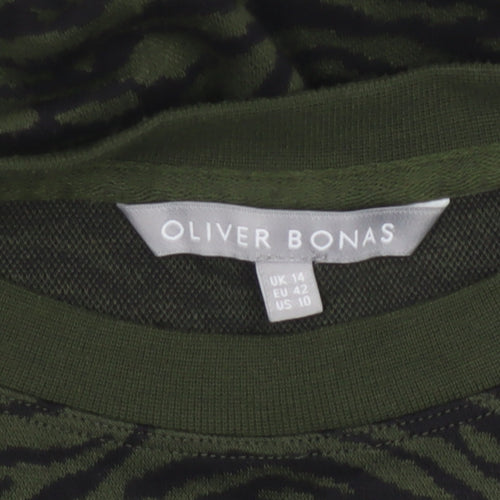 Oliver Bonas Women Green UK 14 Zebra Print Jumper Dress Long Sleeve