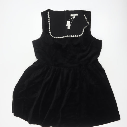 Marks and Spencer Women Black Size 18 Velvet Rhinestone Fit & Flare Dress