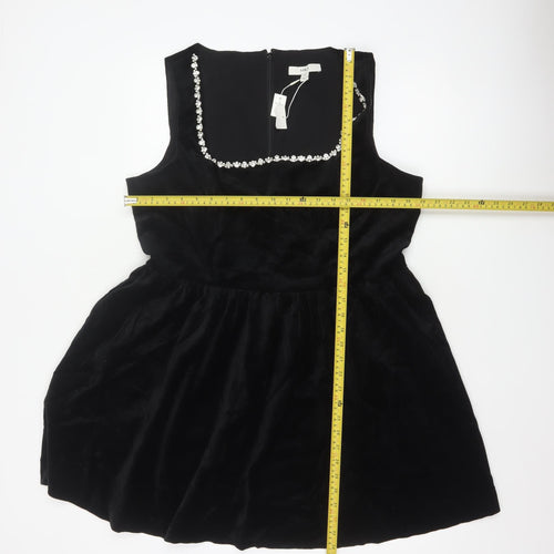 Marks and Spencer Women Black Size 18 Velvet Rhinestone Fit & Flare Dress