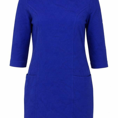 Monsoon Women Blue UK 14 Sheath Knee Dress Cotton 3/4 Sleeve Pockets