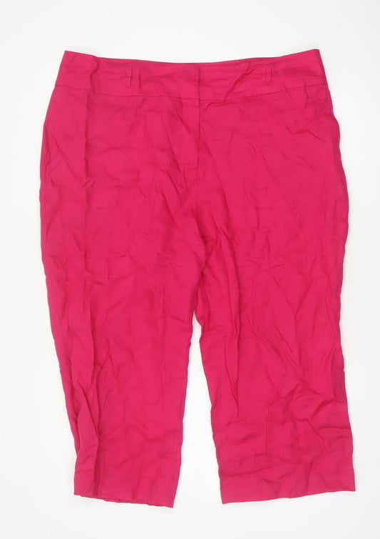 TU Women’s Pink UK 22 Linen Cropped Straight Leg Trousers Pockets