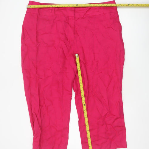 TU Women’s Pink UK 22 Linen Cropped Straight Leg Trousers Pockets