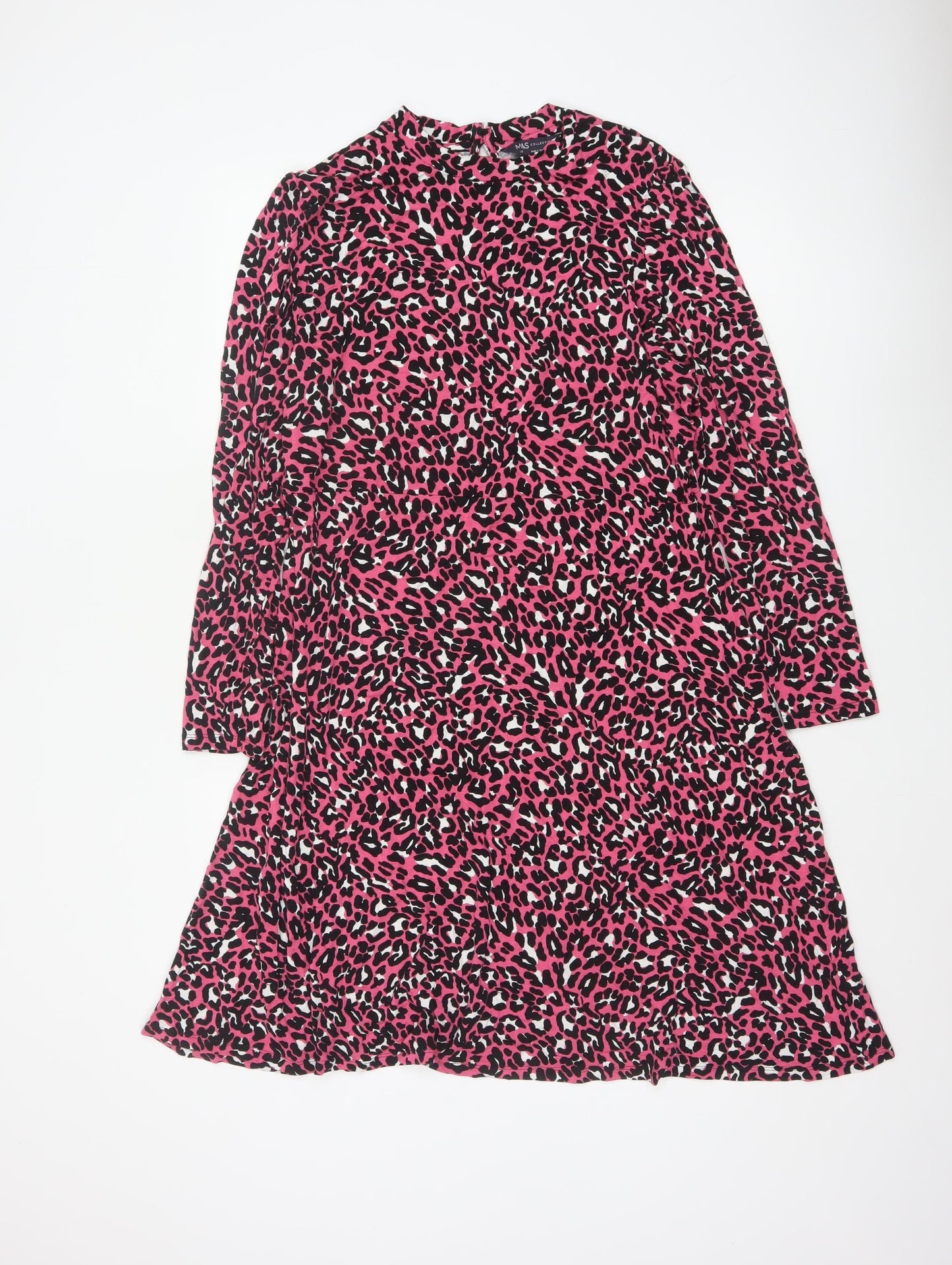 M&S Collection Women’s Pink Leopard Print Fit & Flare Dress UK 16