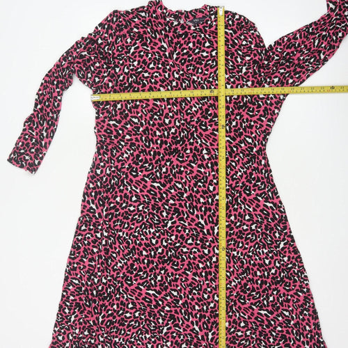 M&S Collection Women’s Pink Leopard Print Fit & Flare Dress UK 16