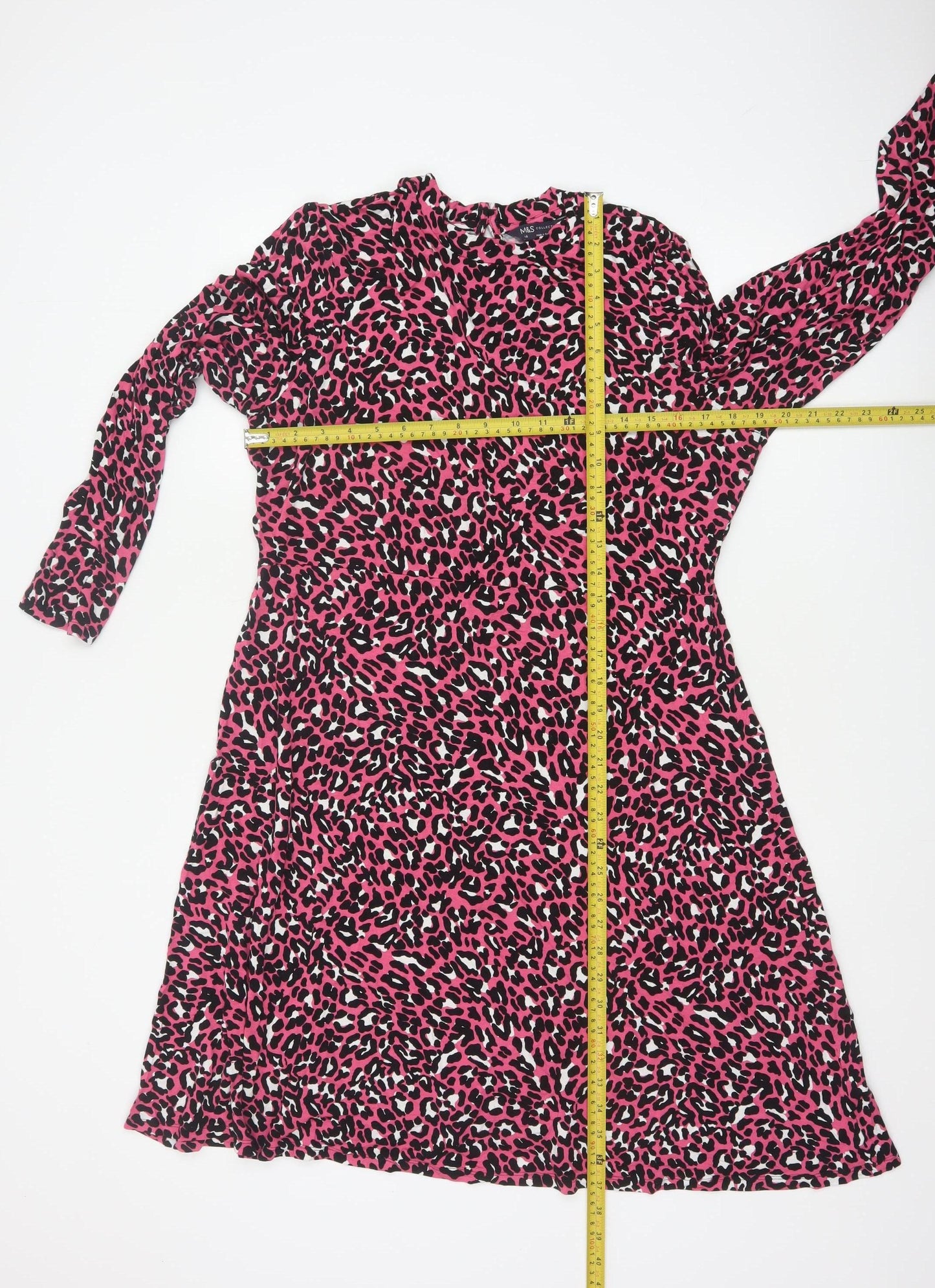 M&S Collection Women’s Pink Leopard Print Fit & Flare Dress UK 16