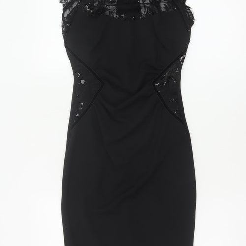 Lipsy Women Black UK 6 Bodycon Knee Length Lace Sequin Party Dress