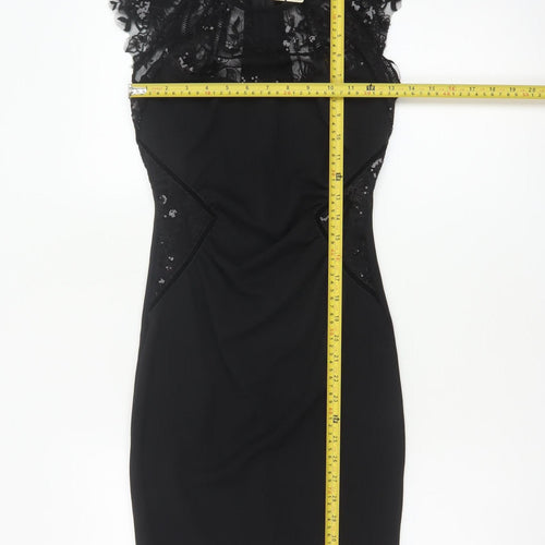 Lipsy Women Black UK 6 Bodycon Knee Length Lace Sequin Party Dress