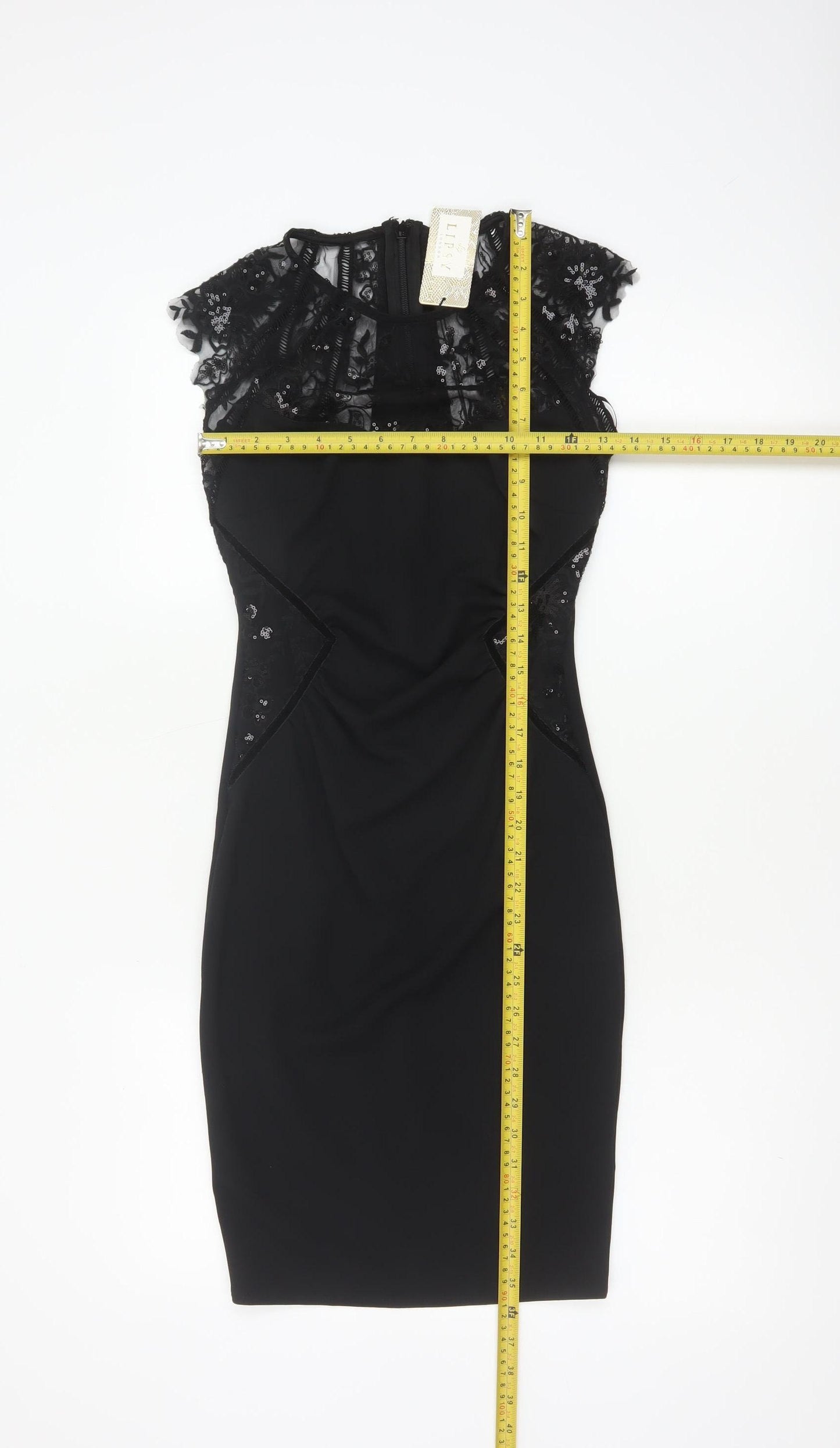 Lipsy Women Black UK 6 Bodycon Knee Length Lace Sequin Party Dress