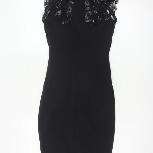 Lipsy Women Black UK 6 Bodycon Knee Length Lace Sequin Party Dress