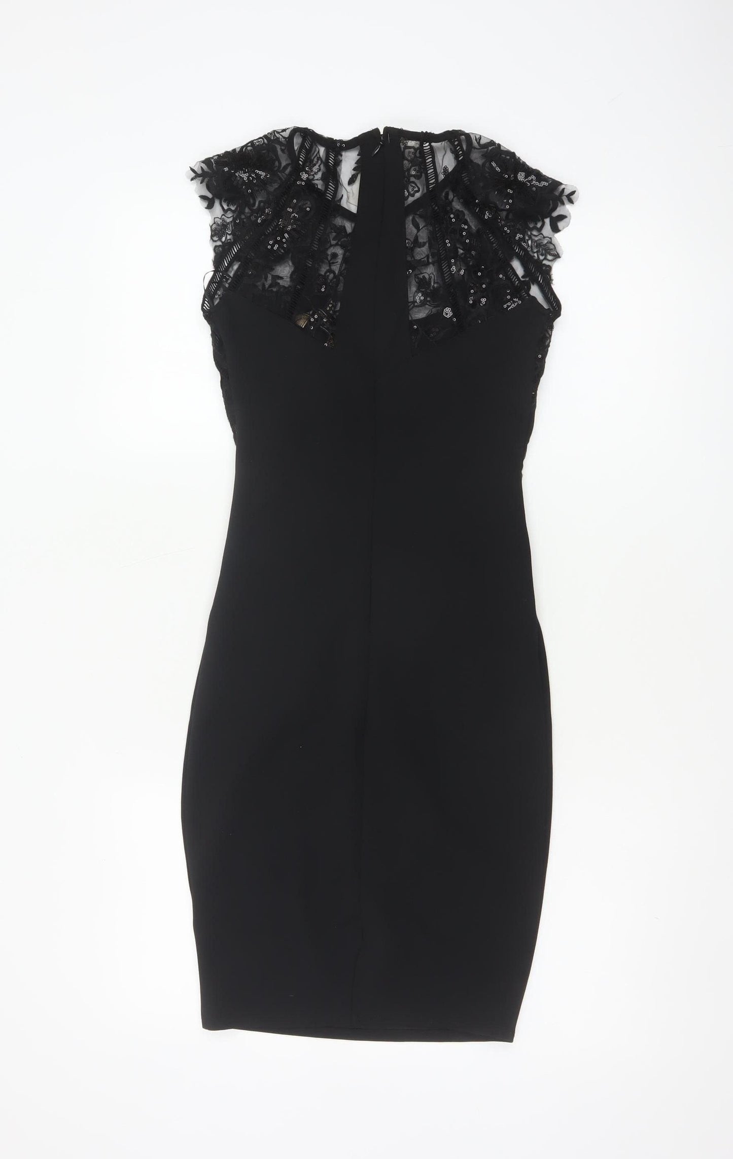 Lipsy Women Black UK 6 Bodycon Knee Length Lace Sequin Party Dress
