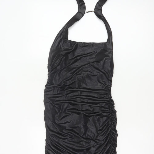 Oh Polly Women Black UK 10 Bodycon Halter Ruched Party Dress