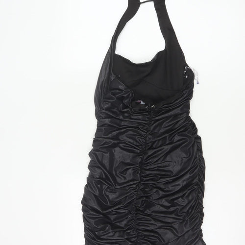 Oh Polly Women Black UK 10 Bodycon Halter Ruched Party Dress