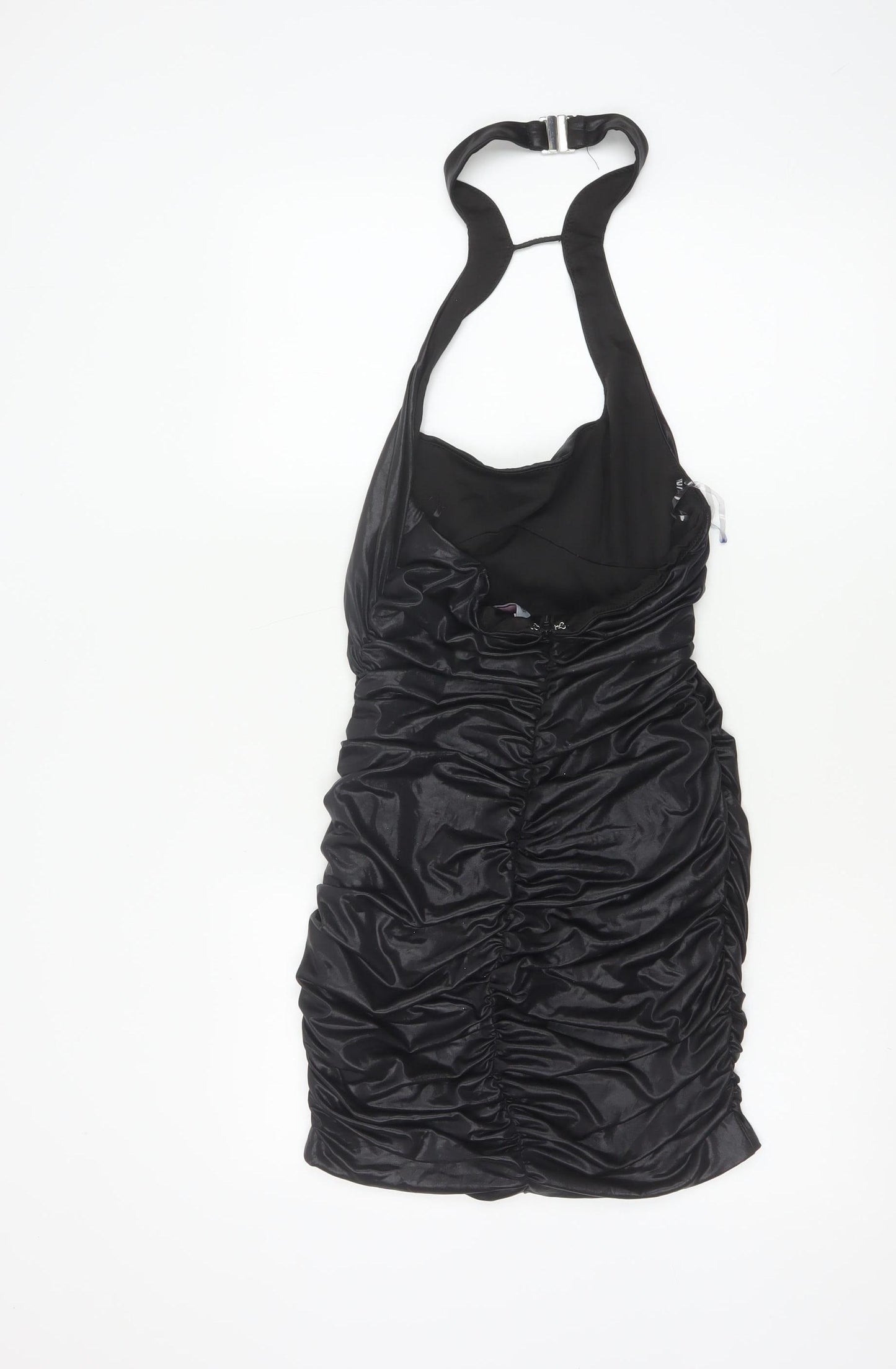 Oh Polly Women Black UK 10 Bodycon Halter Ruched Party Dress