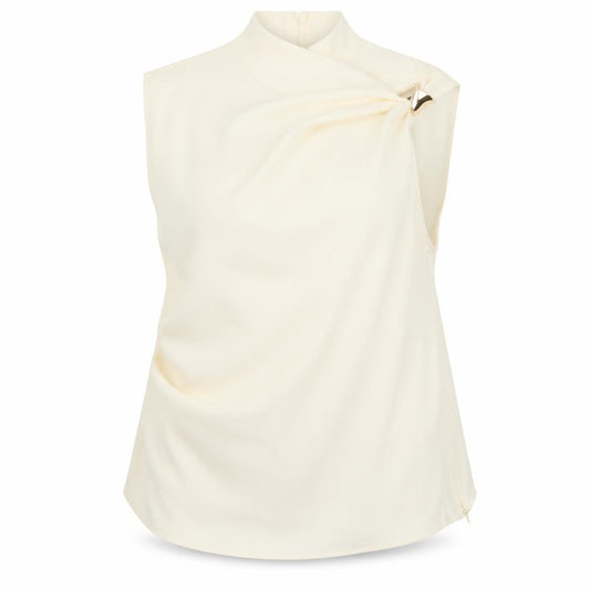 Front view of Mango Women Ivory UK 10 Basic One Shoulder Long Sleeve Buckle Blouse