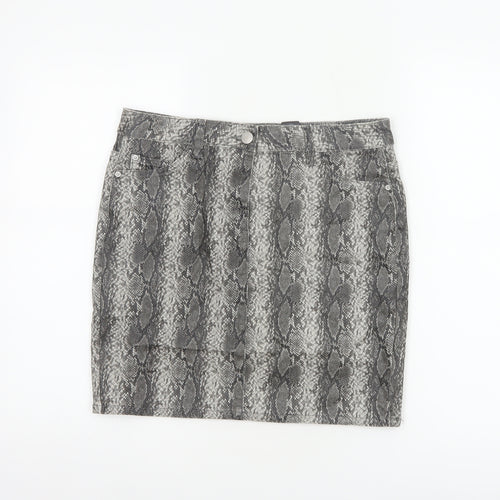 Next Women Grey Snake Print UK 10 Straight Pencil Mini Skirt Pockets