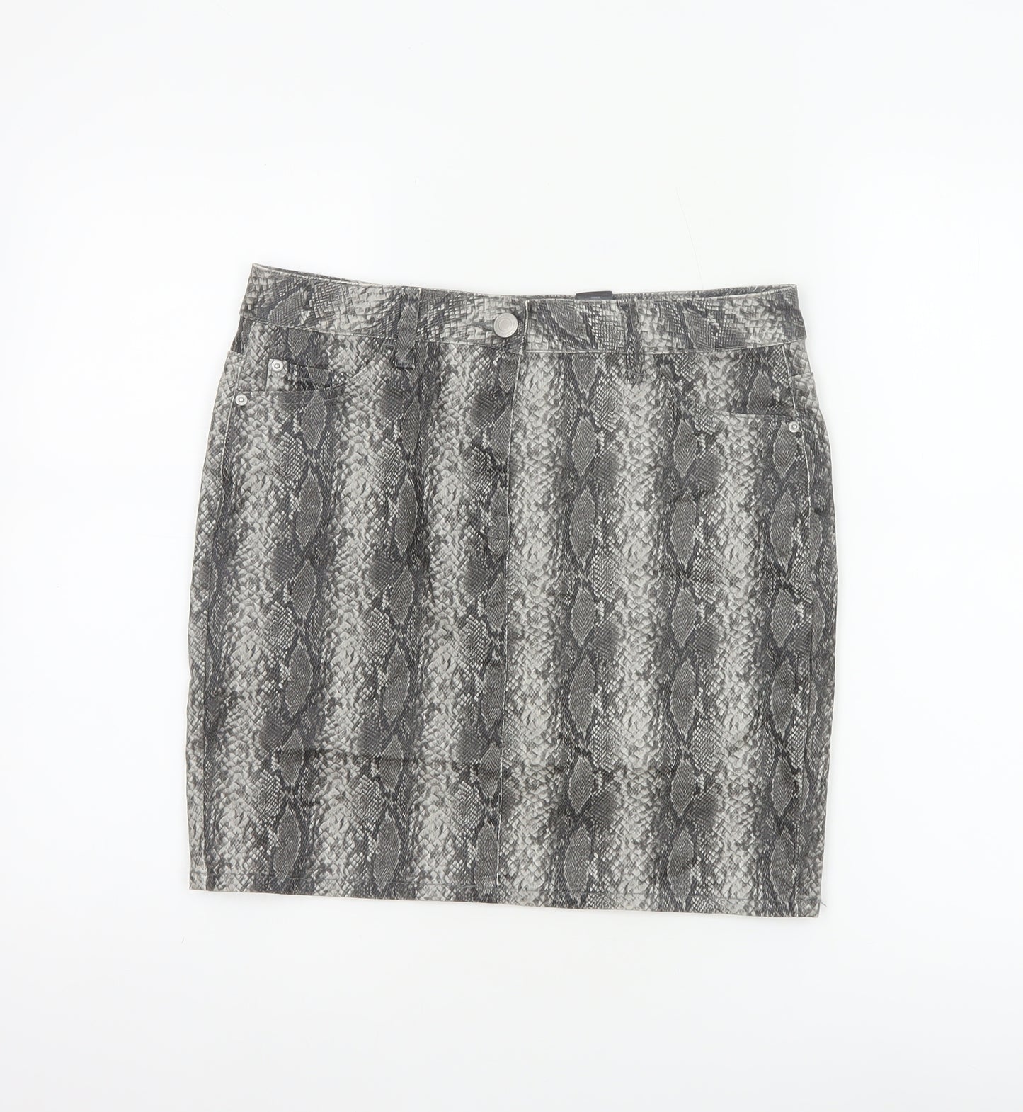 Next Women Grey Snake Print UK 10 Straight Pencil Mini Skirt Pockets