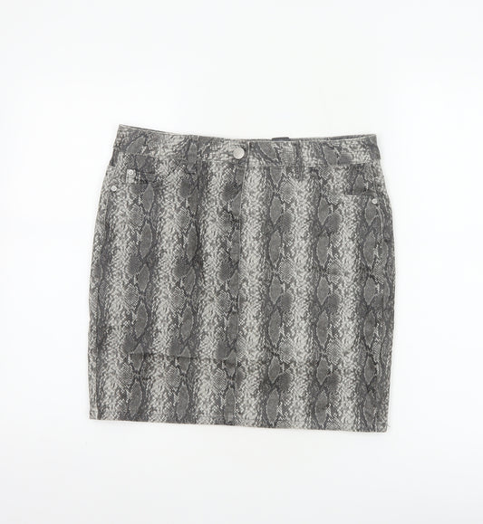 Next Women Grey Snake Print UK 10 Straight Pencil Mini Skirt Pockets
