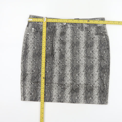 Next Women Grey Snake Print UK 10 Straight Pencil Mini Skirt Pockets