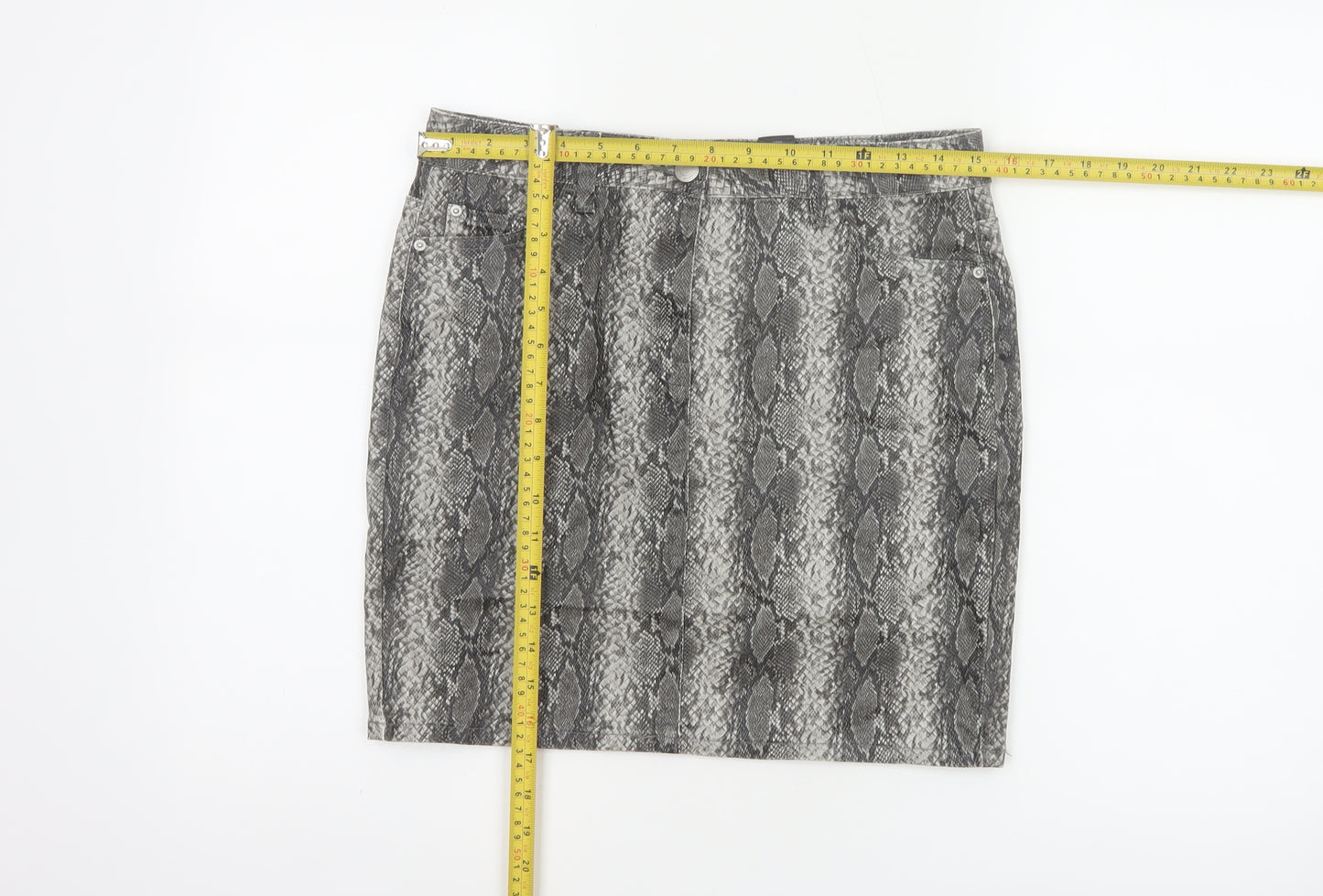 Next Women Grey Snake Print UK 10 Straight Pencil Mini Skirt Pockets